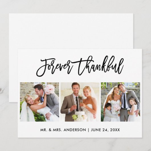 Borstel Script voor altijd dankbaar 3 foto bruilof Bedankkaart (Voorkant / Achterkant)