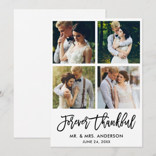 Borstel Script Voor altijd Dankbaar Bruiloft 4 Fot Bedankkaart (Voorkant / Achterkant)