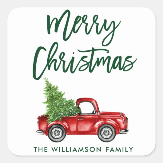 Borstel Script Vrachtwagen Kerst Envelop Seal G Vierkante Sticker (Voorkant)