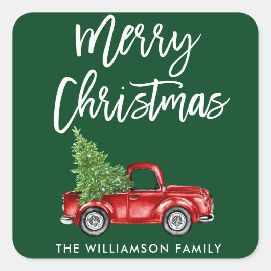 Borstel Script Vrachtwagen Kerst Groene Envelop Se Vierkante Sticker (Voorkant)