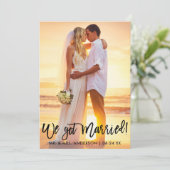 Borstel Script We Got Married Celebration Nodig Bl Aankondiging (Staand voorkant)