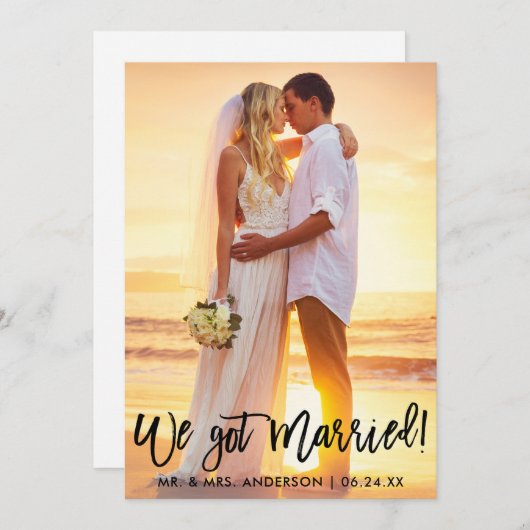 Borstel Script We Got Married Celebration Nodig Bl Aankondiging (Voorkant / Achterkant)