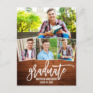 Borstel Script Wood 4 Foto Graduation Party Uitnodiging Briefkaart
