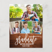 Borstel Script Wood 4 Foto Graduation Party Uitnodiging Briefkaart (Voorkant)