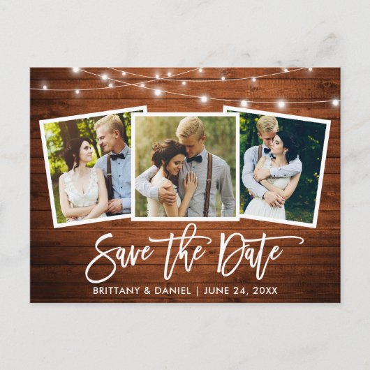 Borstel Script Wood Lights 3 Foto Opslaan van de d Briefkaart (Voorkant)