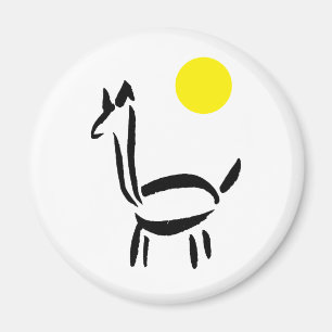 Borstel tekening Lama Alpaca Dier met Zon Magneet