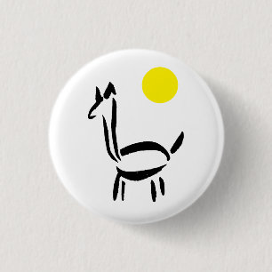 Borstel tekening Lama Alpaca Dier met Zon Ronde Button 3,2 Cm