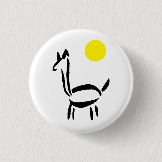 Borstel tekening Lama Alpaca Dier met Zon Ronde Button 3,2 Cm (Voorkant)