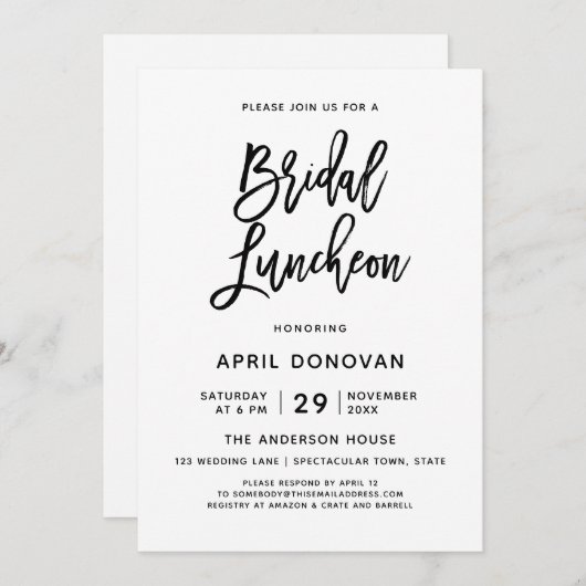 Borstel Typografie Bruids Luncheon Uitnodiging (Voorkant / Achterkant)