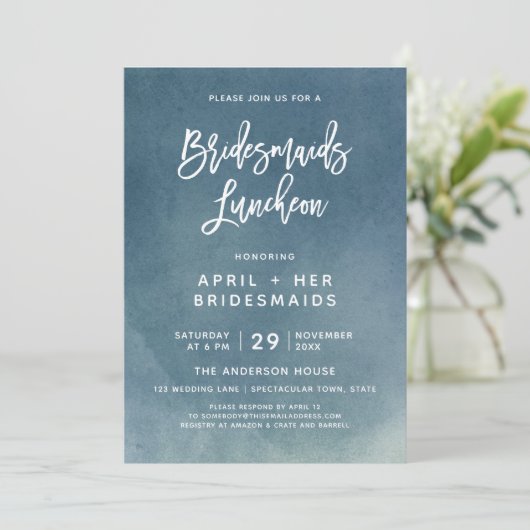 Borstel Typografie Bruidsmeisjes Luncheon Uitnodig Kaart (Staand voorkant)