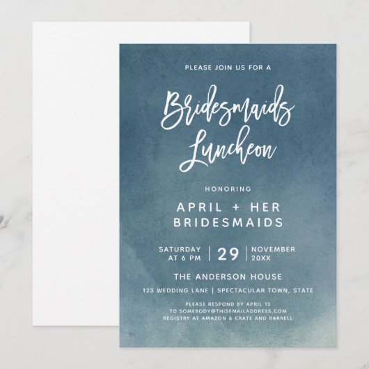 Borstel Typografie Bruidsmeisjes Luncheon Uitnodig Kaart (Voorkant / Achterkant)