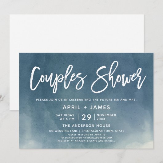 Borstel Typografie Koppels Douche Uitnodiging (Voorkant / Achterkant)