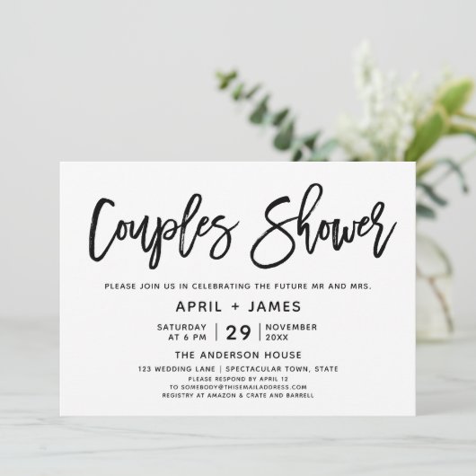 Borstel Typografie Koppels Douche Uitnodiging (Staand voorkant)