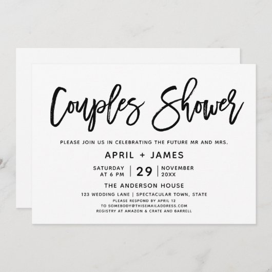 Borstel Typografie Koppels Douche Uitnodiging (Voorkant / Achterkant)
