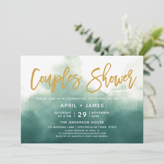 Borstel Typografie Koppels Douche Uitnodiging (Staand voorkant)