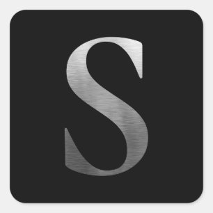 Borstelbaar metalen zilver monogram S zwart Vierkante Sticker