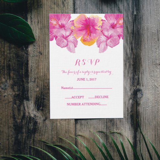 Borstelbare Hibiscus RSVP-kaart RSVP Kaartje