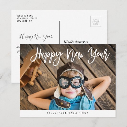 Borstelbelettering Gelukkig Nieuwjaar Briefkaart (Voorkant / Achterkant)