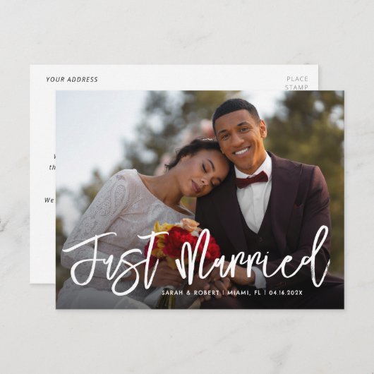 borstelbelettering net getrouwd bruiloft aankondig briefkaart (Voorkant / Achterkant)