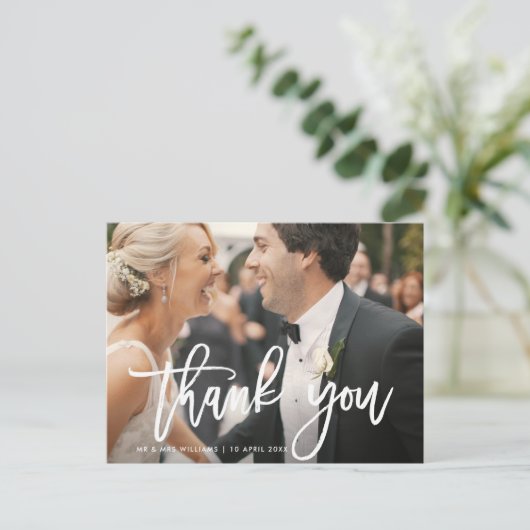 borstelbelettering | Trouwbedankje Fotokaart Briefkaart (Staand voorkant)