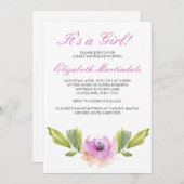 borstelbloemen | Waterverf Baby shower Uitnodiging (Voorkant / Achterkant)