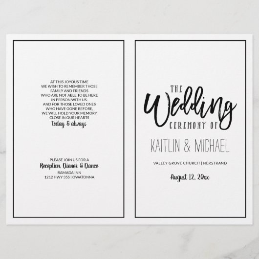 Borstelcalligrafie Huwelijksprogramma's - Zwart (Voorkant)