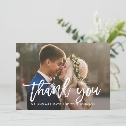 Borstelde kalligrafie BEWERKBARE KLEUR Dank u kaar Bedankkaart (Staand voorkant)