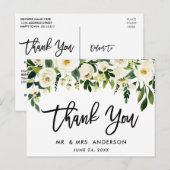 Borstelfont Groen Witte Bloemen Bruiloft Dank Je Briefkaart (Voorkant / Achterkant)