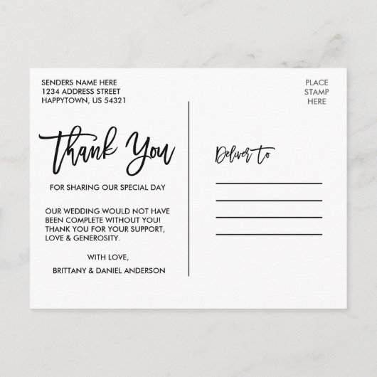 Borstelfont Roestig Blauw Hout Liefde Dank Trouwen Briefkaart (Achterkant)