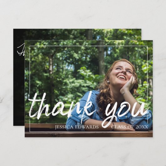 Borstelfontscript | Afstudeerfoto Bedankt Briefkaart (Voorkant / Achterkant)