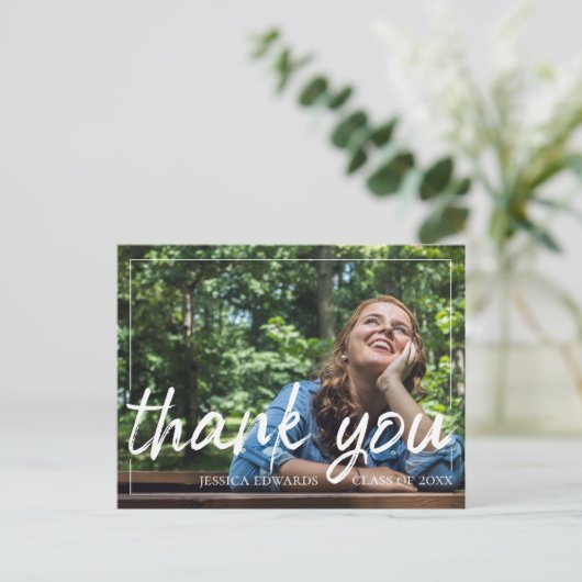 Borstelfontscript | Afstudeerfoto Bedankt Briefkaart (Staand voorkant)