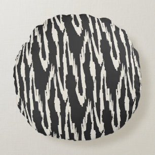Borstelige Ikat Houtskool & Witcreme Rond Kussen