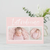 Borstelkalligrafie Blush Roze foto Collage geboort Aankondiging (Staand voorkant)