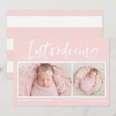 Borstelkalligrafie Blush Roze foto Collage geboort Aankondiging (Voorkant / Achterkant)