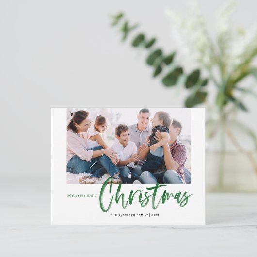 Borstelkalligrafie Groene kerstfoto's Feestdagenkaart (Staand voorkant)