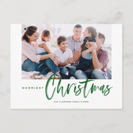 Borstelkalligrafie Groene kerstfoto's Feestdagenkaart (Voorkant)