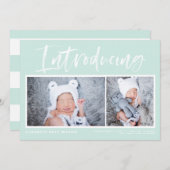 Borstelkalligrafie Mint Green Photo Collage Birth Aankondiging (Voorkant / Achterkant)
