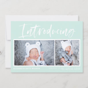 Borstelkalligrafie Mint Green Photo Collage Birth Aankondiging