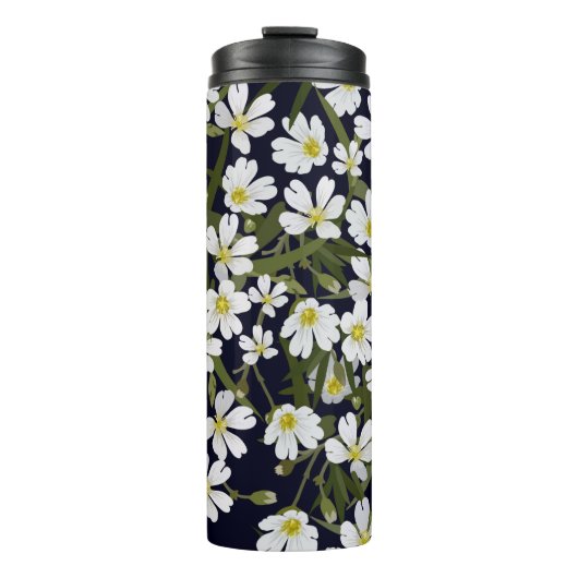  borstelloos bloempatroon met wit veld thermosbeker (Voorkant)
