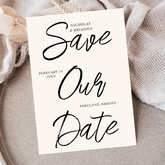Borstelloos zwarte typografie niet-foto unieke bru save the date