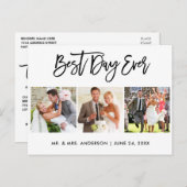 Borstelschrift Best Day Ever Trouw 3 Foto Briefkaart (Voorkant / Achterkant)