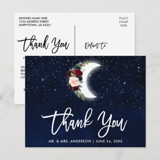 Borstelschrift Hemels Huwelijk Bloem Maand Dank Briefkaart (Voorkant / Achterkant)