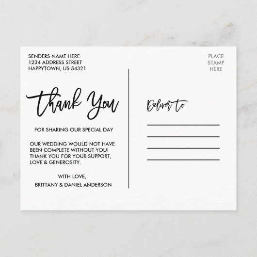 Borstelschrift Liefe en Dank Trouwdag 4 Foto Briefkaart (Achterkant)