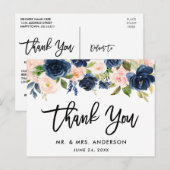 Borstelschrift Roze Blauwe Bloem Bruiloft Bedankt Briefkaart (Voorkant / Achterkant)