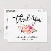 Borstelschrift Roze Bloemige Trouw Dank Je Briefkaart (Voorkant / Achterkant)