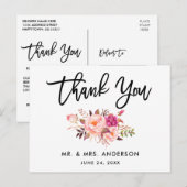 Borstelschrift Roze Bloemige Trouw Dankjewel Briefkaart (Voorkant / Achterkant)