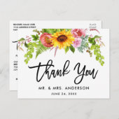 Borstelschrift Zonnebloem Bloemige Bedankt voor he Briefkaart (Voorkant / Achterkant)