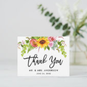 Borstelschrift Zonnebloem Bloemige Trouw Dank Je Briefkaart (Staand voorkant)