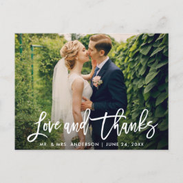 Borstelscript Bruiloftsfoto Liefde en Dank Modern Briefkaart