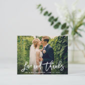 Borstelscript Bruiloftsfoto Liefde en Dank Modern Briefkaart (Staand voorkant)